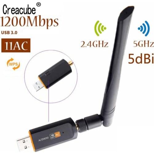 Creacube USB 3.0 1200Mbps Wifi Adapter Dual Band 5G 2.4Ghz 802.11AC RTL8812 Wifi 5DB Antenna Dongle Network Card For Laptop PC
