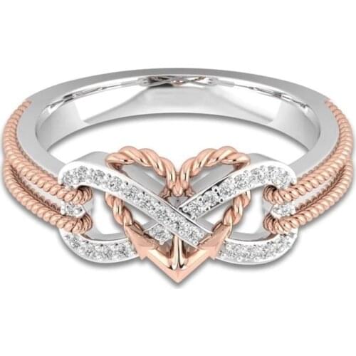 Fine Fashion Women Rings Alloy White Crystal Rings Heart Shaped Jewelry Wedding Engagement Bands Sweet Birthday Gift