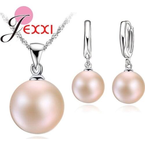 Freshwater Pearl 925 Sterling Silver Jewelry Sets Necklace+Natural Pearl LeverBack Hoop Earrings Wedding Accessories