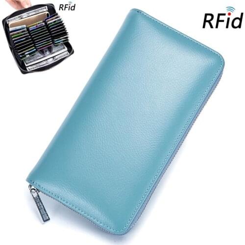 Genuine Cow Leather RFID Anti Theft 36 Cards Holder Passport Wallet Men Women Unisex Purse