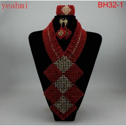 Trendy Crystal Jewelry Sets Long Design Women Beads Necklace African Wedding Bridal Jewelry Sets Free Shipping BH32-1