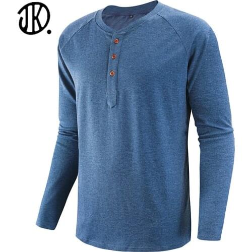 Mens Autumn Bottoming T Shirt Long-sleeved Basic Slim-fit Male Button Cardigan Round Neck Clothing Solid Color Male T-shirt 2XL