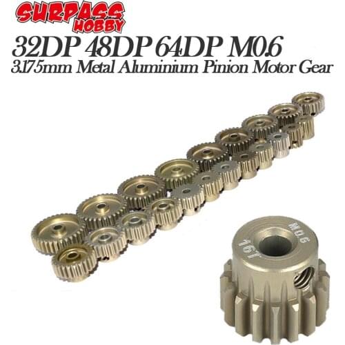 SURPASS HOBBY 5PCS 32DP 48DP 64DP M0.6 3.175mm Metal Aluminium Pinion Motor Gear Set 12T-50T for 1/10 RC Car Truck Buggy Car