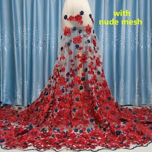Nigerian Mesh Lace Fabrics with beads SYJ-418883 Lace Fabric High Quality French Tulle Lace Fabirc