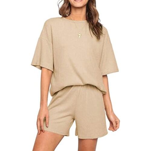 Summer New Product Round Neck Solid Color Fashion Casual Two-Piece Jacket Short Womens Suit Clothing 2021 Suits With Shorts Set