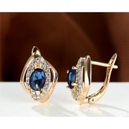 Charm Rose Gold Color Wedding Earrings Geometric Zircon Small Earrings Purple Crystal Oval Stone Hoop Earrings For Women Jewelry