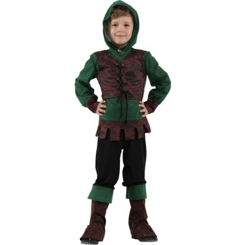Purim Boy Hunter Robin Hood Costume Halloween Sheruood Forest Hunter Hero Stage Show Cosplay Carnival Fancy Party Dress