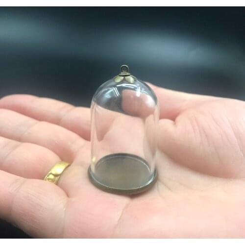 38x25mm empty glass tube jar bell with bronze base tray cap diy glass bottle vial pendant glass necklace wedding decor gifts
