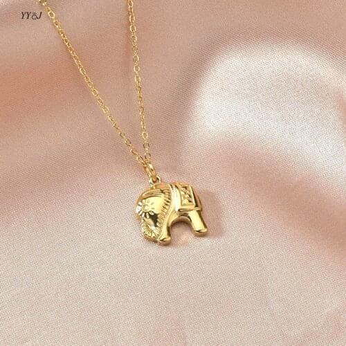 Lucky elephant necklaces for women stainless steel gold animal necklace cute kawaii jewelry free tarnish wholesale items