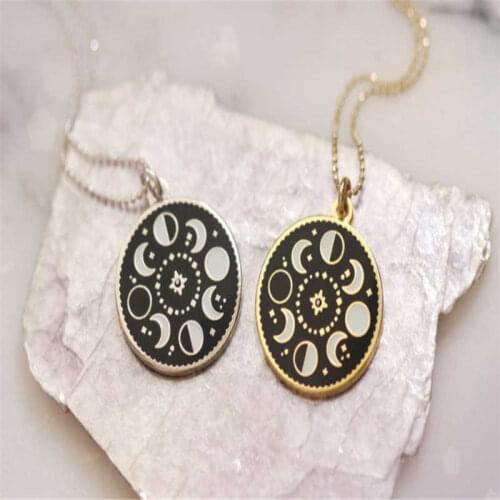 Luminous Enamel Moon Phase Pendant Necklace Galaxy Jewelry Moon Glow In The Dark For Women Gift
