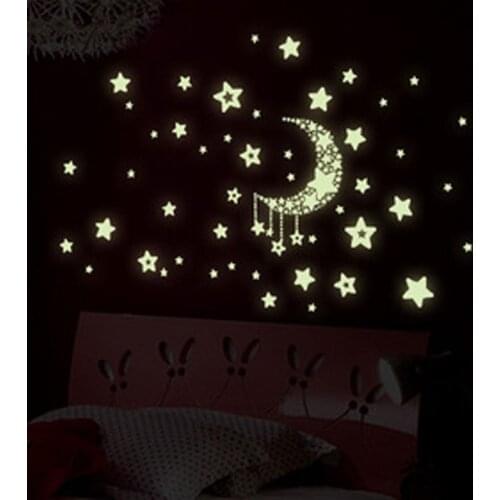 Luminous Moon Stars Glow Sticker for Kids Room Removable Self-Adhesive Waterproof Environmental Protection PVC Wall Stickers