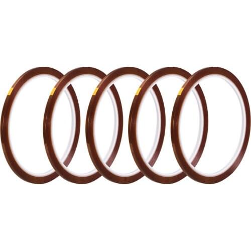 Uxcell 5Pcs Heat Resistant Tape Polyimide Film Adhesive Tape 3mm x 33m(108ft) for transformer, motor, coil, capacitor etc