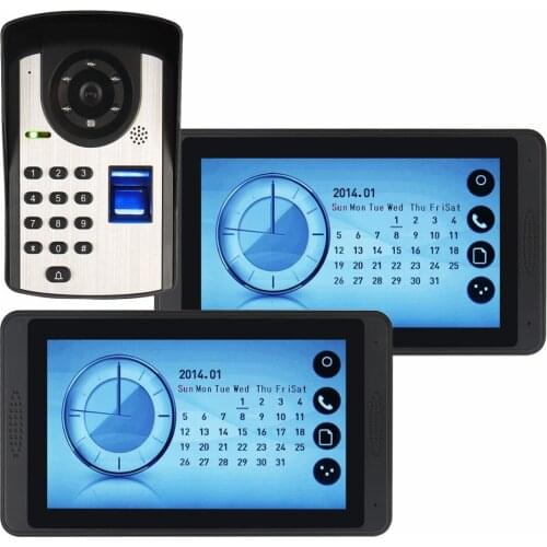 2pcs touch screen LCD video door phone for electronic lock support Finger print /Remote control/Password /touch screen unlock