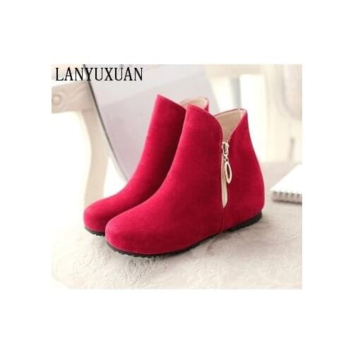 Plus Big size 34-52 New Round Toe Buckle Boots for Women Sexy Ankle Boots Heels Fashion warm Winter Spring Autumn Casual 505