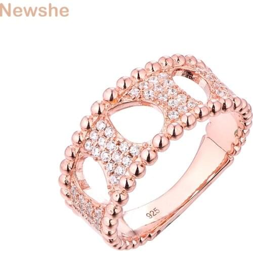 Newshe 925 Sterling Silver Rose Gold Color Hollow Wedding Rings For Women AAAAA CZ Eternity Engagement Ring GR02263A