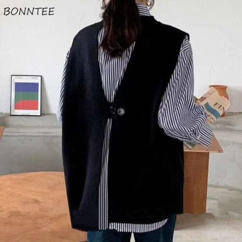 Sets Women Two Pieces Spring Design Korean Style Simple Hollow Out Knitted Shirt All-match O-neck Vintage Tender Students Loose
