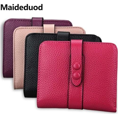 Maideduod 2018 Genuine Cowhide Leather Women Wallet Bank and Name Card Holder Credit Card Holders High Capacity Purses Bag