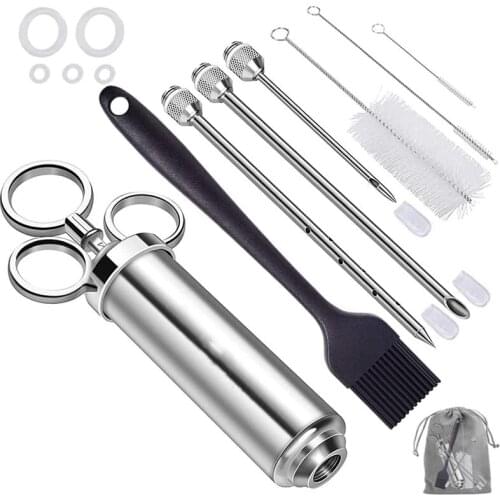 2Oz Heavy Duty Meat Injector Stainless Steel Marinade Injector Syringe for BBQ Grill and Turkey, 2 Ounce Syringe