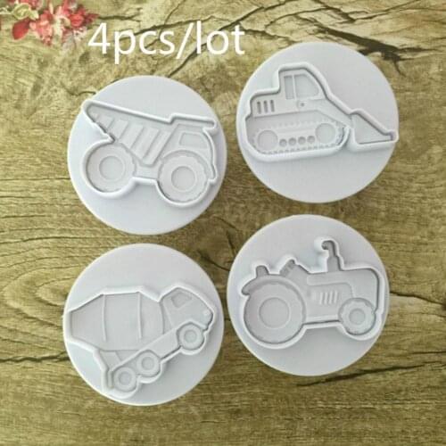 4Pcs/Set Vehicle Theme Trucks Cake Cookie Plastic Plunger Cutters Candy Molds
