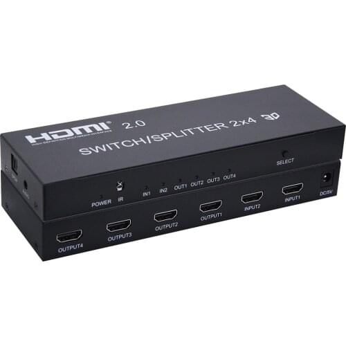4K HDMI 2.0 Switcher 2X4 Splitter with HDMI 2.0 audio extractor Splitter functions HDMI 2 in 4 out Switch Splitter
