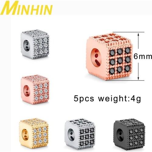 MINHIN 5Pcs Square Loose Spacer Beads for Mens Bracelets Copper Cubic Zirconia Beads for DIY Jewelry Making Beads