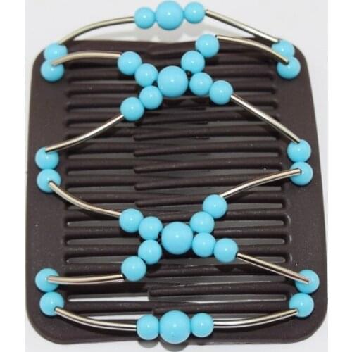 60 pcs/lot BLUE beads comb professioanal lady hair accessory dance girl shining magic butterfly medium comb