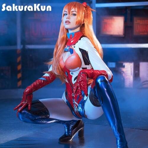 Anime EVA Asuka Cosplay Costume EVA Asuka Langley Soryu Cosplay Costume Sexy Jumpsuit Women Bodysuit Halloween Headwear