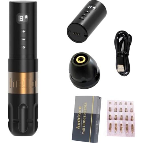 Wireless Tattoo Battery Pen Tattoo Kit Set Rotary Machine Gun Coreless Motor Digital Display Permanent Makeup Needle Cartridges