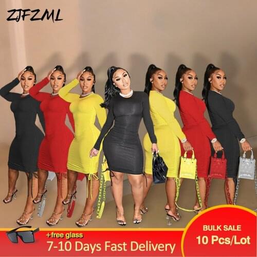 Bulk Items Wholesale Lots Fall Clothes for Womens Mini Dress Long Sleeve Side Ruched Drawstring Night Club Birthday Wear Robe