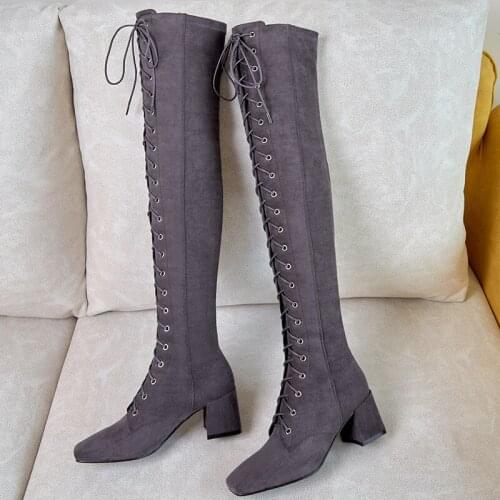 SKLFGXZY New Autumn/winter Womens knee boots Genuine leather Motorcycle womens boots Cross lacing European brands handmade