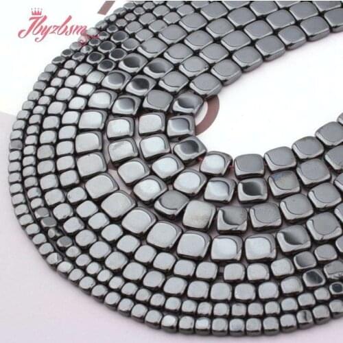 Natural Hematite Flat Square Black 3/4/6mm Loose Stone Beads For DIY Necklace Bracelet Jewelry Making Strand 15" Free Shipping