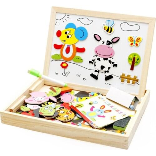 Wooden Multifunction Children Animal Puzzle Writing Magnetic Drawing Board Blackboard Learning Educational Toys For Kids Gift