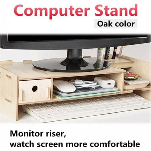 Wooden Multi-function Desktop Monitor Stand Computer Screen Riser Shelf Plinth Strong Laptop Stand Desk Holder For Notebook TV