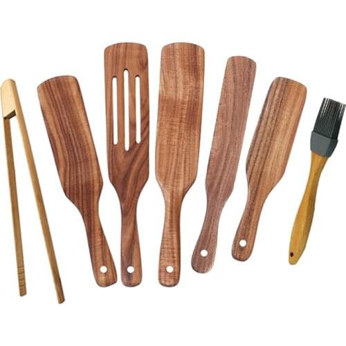 Wooden Spurtle Non-Stick Kitchen Utensil Set, with Slotted Spurtle Spatula Sets for Serving and Cooking (Set of 7)