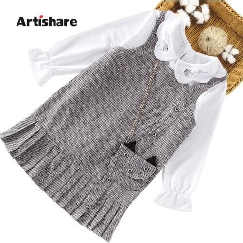 Kids Clothes Plaid Pattern Childrens Clothes For Girls Blouse + Dress Kids Girls Clothes Spring Autumn Kids Tracksuit