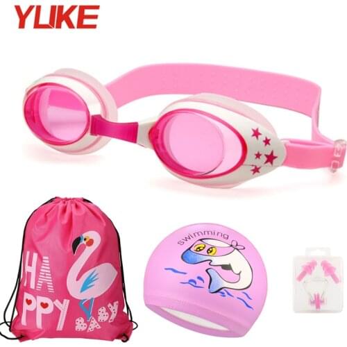 Kids Swimming Goggles 3-14Y Wide Vision Anti-Fog Children Pool Glasses Diving Eyewear swim glasses with Ear Plugs Swim Cap set