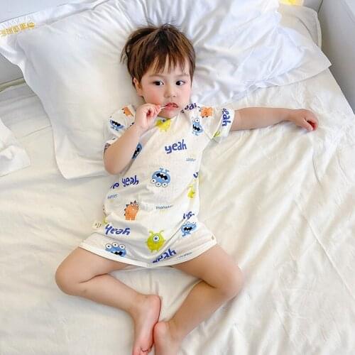 Childrens Pajamas Summer Short-sleeved Nightdresses Childrens Baby Home Clothes Thin Piece Cotton Childrens Nightgown