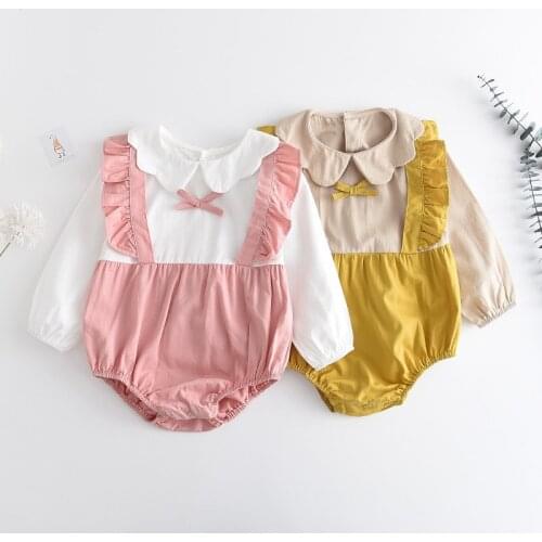 Newborn baby triangle romper bowknot cute long-sleeve cotton romper one-piece baby girl casual triangle romper baby girl clothes