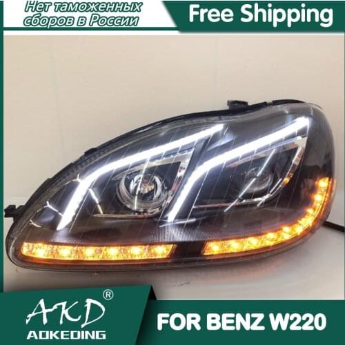 For Car BENZ W220 Headlights 1999-2005 DRL Day Running Light LED Bi Xenon Bulb Fog Lights Car Accessory S320 S350 S500 Head Lamp
