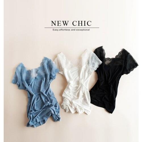 Spring and summer patchwork t-shirt womens sexy short-sleeve V-neck fashion basic shirt