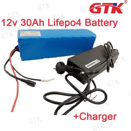 GTK Powerful 12v 30Ah Lifefepo4 pack +5A charger rechargeable lithium BMS protection for electric bicycle goft cart power tool