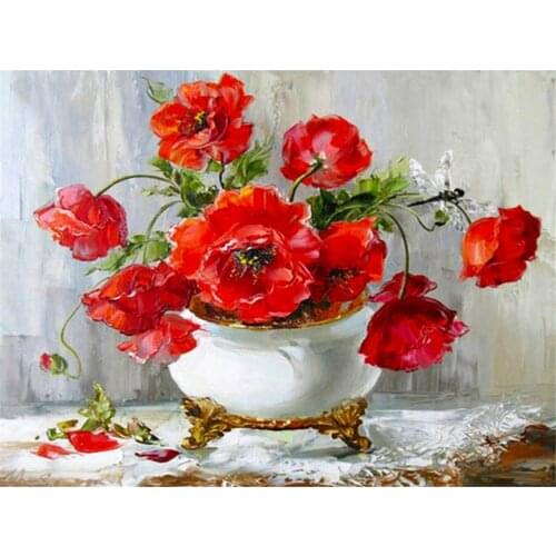 Poppy Flower Printed Canvas 11CT Cross Stitch Embroidery Patterns DMC Threads Needlework Handicraft Painting Craft Mulina