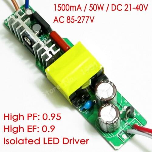 Hihg PF Isolated 1500mA 50W DC 21V - 40V Led Driver LED Chip Power Supply AC 85-277V 110V 220V for LED lights