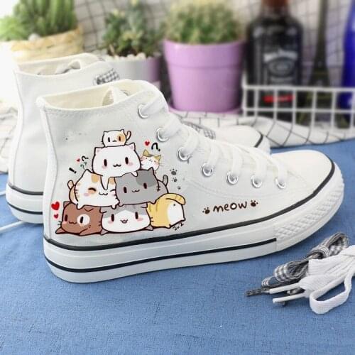 Women Cartoon Canvas Shoes Fashion Vulcanized Anime White Green Sneakers Girls High Flat Female 2021 Womens Sports For Footwear