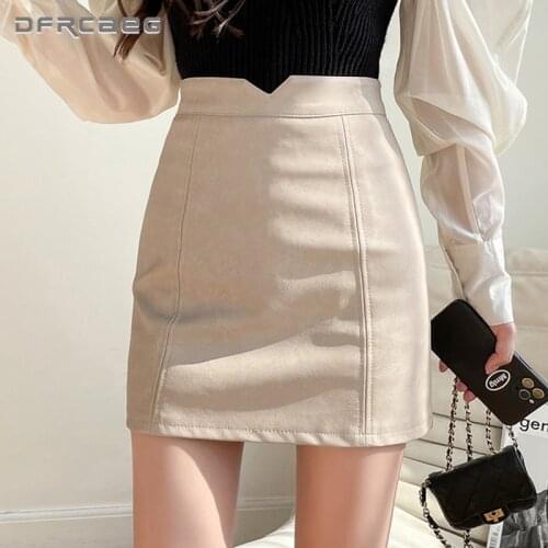 Coffe High Waist Faux Matte PU Short Skirts Women 2021 Fashion Casual Autumn Winter Slim Leather Mini Skirts Female