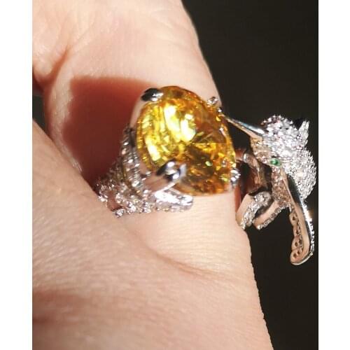 KQDANCE 12*12mm Created Citrine Gemstones Moissanite diamond Ring cocktail Bird rings With big Yellow Stone Jewelry 2021 trend