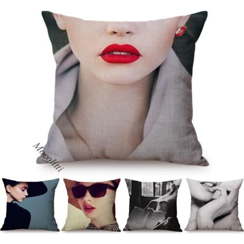 Beautiful Young Woman Portrait Style Pillow Cases Sexy Fashion Girl Cotton Linen Home Decor Car Sofa Cushions Cover Kussenhoes