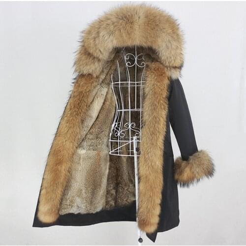 MENINA BONITA Winter Jacket Women X-long Parka Waterproof Natural Raccoon Fox Fur Hood Rabbit Liner Real Fur Coat Detachable