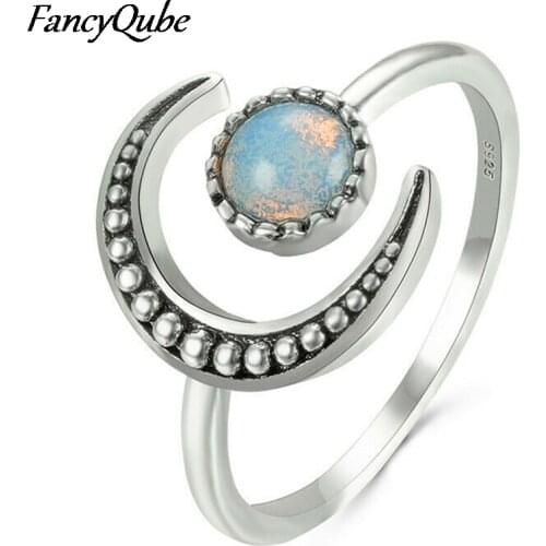 Fashion Open Moonstone Sun And Moon Rings For Women Accessories Rainbow Opal Ring Adjustable Jewelry Gift