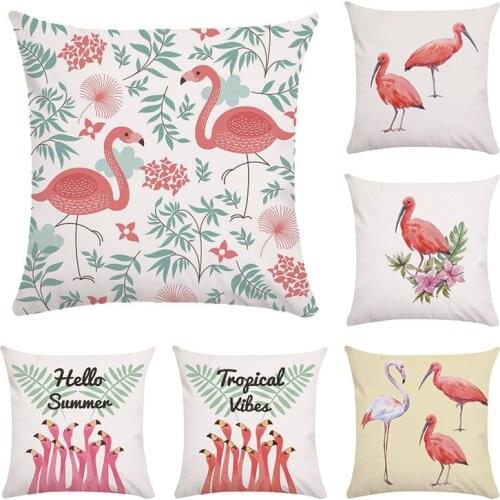 Cartoon Flamingo Series Cushion Cover Sofa Short Plush Pillow Cover Colorful Pillowcase Fresh Soft Home Decor